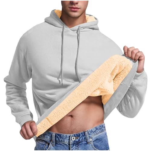 Hoodies for Men Winter Sherpa Fleece Lined Sweatshirt Heavyweight Warm Long Sleeve Pullover Trendy Solid Color Hoodie2