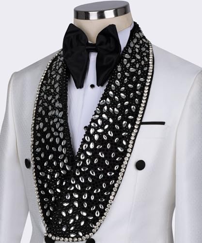 Men's Tuxedo Suits with Belt Slim Luxury Rhinestones Groom Wear Wedding Party Blazer Jacket Pants Prom,Dinner Set4