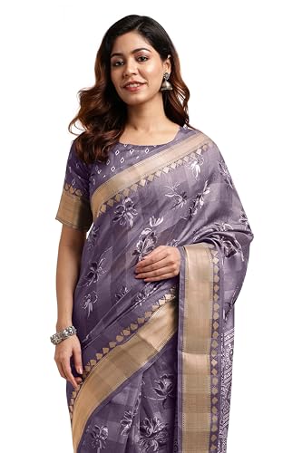 Image of MIRCHI FASHION Women Saree Cotton Blend Kalamkari Printed | Comfortable Office and Regular Daily Use Sari with Unstitched Blouse Piece