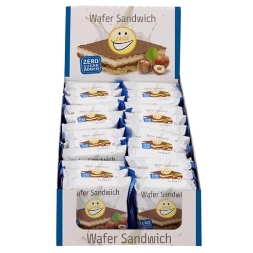 EASIS Knusprige Waffel Sandwich Ohne Zuckerzusatz | Waffelschnitte mit Milchschokolade, Vanille- & Haselnusscreme | Kalorienarme Süßigkeiten | Waffel Kekse mit Hohem Ballaststoffgehalt | 8x3x25g