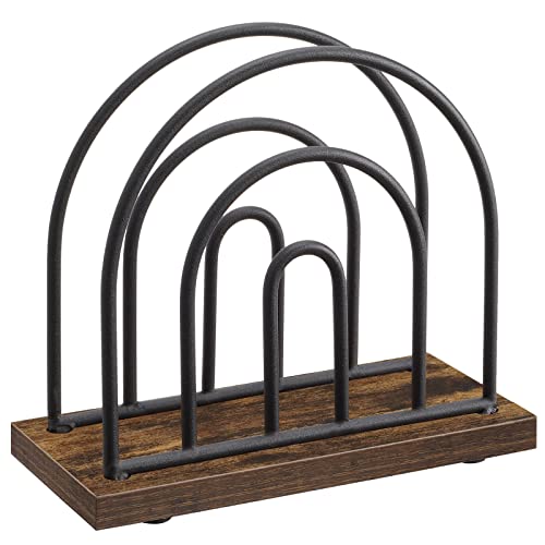 Image of Napkin Holder, Napkin Holder for Table, Napkin Holders for Kitchen, Farmhouse Napkins Holder with Bold Black Metal Wire, Wooden Base