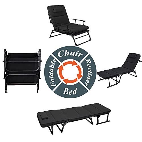 Kingbo Folding Bed Cot With Mattress For Adults, Adjustable 5-Position Folding Chaise Lounge Chair Outdoor, Portable Folding Bed Reclining Chair For Camping Pool Beach Patio Lawn Sun Tanning Office #TOP2