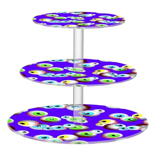 Nander 3 Tier Cupcake Stand,Halloween Colored Eyeballs Large Cupcake Tower Display, Round Cupcake Holder, Acrylic Dessert Stand, Pastry Display Tree for Party, Wedding, Baby Shower