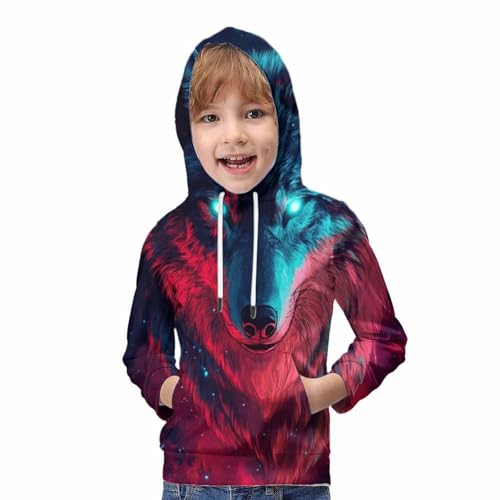 Pull loup imprimé 3D sweat à capuche sport décontracté enfant 12-14 ans - 5