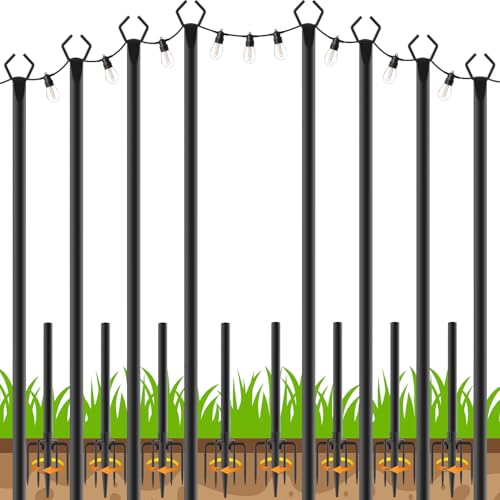 LETIANPAI 8 Pack String Light Poles,10 FT Metal Poles with Fork for Outdoor String Lights,Outdoor Light Poles with Fork,Poles/Post/Stand for Outside