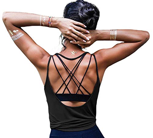 ZJCTUO Activewear Women's Training Tank Tops Yoga Open Back Workout Clothes Shirts Sport Running Gym Outdoor Fitness Vest Tops for Women, M=UK8, Black