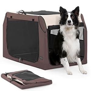 Petsfit Gabbia per cani, Design Inclinato Adatto per Il Sedile Posteriore e Il Bagagliaio, Trasportino per Cani da Auto, con Telaio in Tubo di Acciaio,Marrone,L