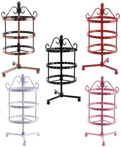 3-Tier Rotating Jewelry Tower Stand - Metal Earring Organizer Display Rack with 72 Holes for Earrings, Rings & Accessories - Perfect for Home & Retail Use