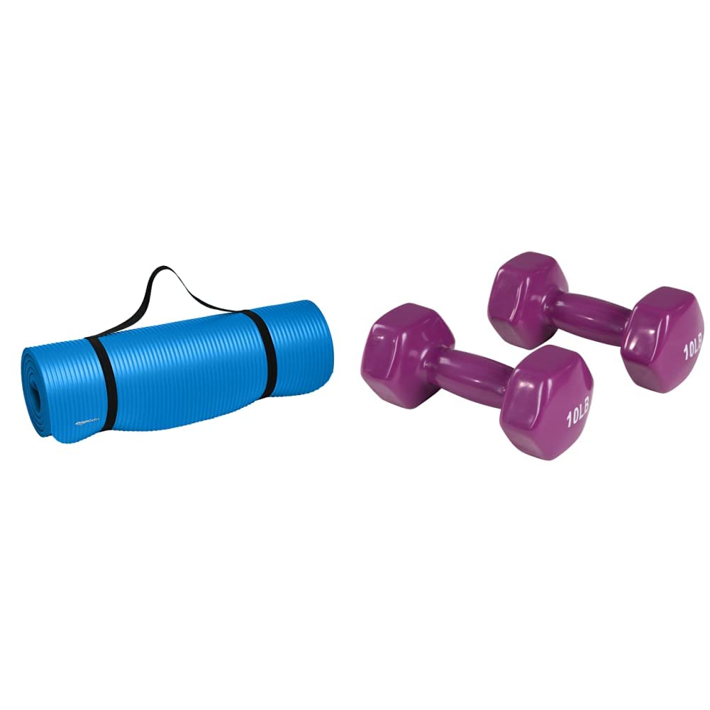 AmazonBasics 13mm Extra Thick Yoga Mat with Carrying Strap, Blue