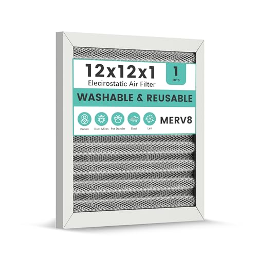 12x12x1 HVAC Furnace Air Filter, Reusable Washable Electrostatic Furnace Filter, MERV 8, Lasts a Lifetime, Breathe Fresher, Home And Office (Actual Size:11.38x11.38x0.82 Inch)