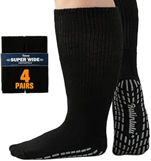 Bulinlulu Extra Wide Socks for Swollen Feet-4 Pairs Extra Wide Viasox Diabetic Socks for Men,Extra Wide Hospital Bariatric Socks Non Slip Diabetic Edema Socks Women,Cast Socks Lymphedema Socks-4 Black