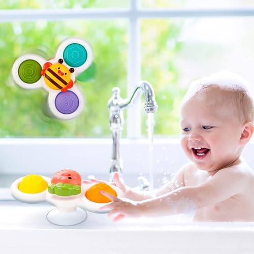 ERMON Pack of 3 Spinners for Babies, Baby Spinner Toys with Suction Cup, Silicone Simple Dimple, Colourful Suction Spinner Toys, Spinning Tops (Pop) - Image 3