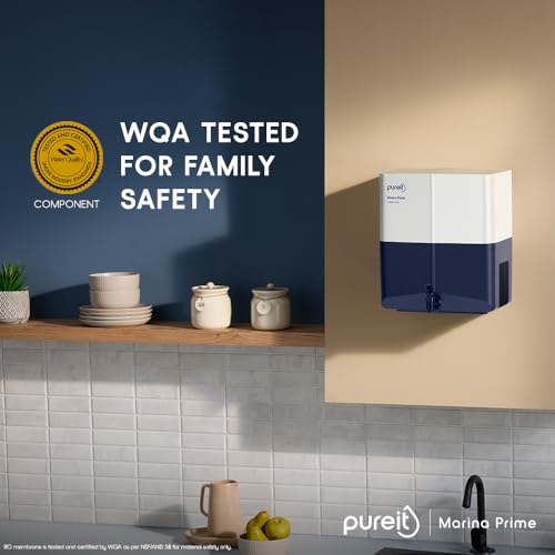 Pureit Marina Prime Mineral RO+MF | 6 stage Purification | 7 Litres Capacity | Up to 45% Water Saving | Suitable for Borewell, Tanker & Muncipal Water | Wall Mountable | Blue & white view 2