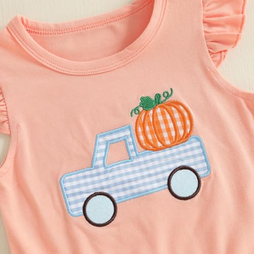 Rtnnsbbfcm Toddler Baby Girl Halloween Outfit Pumpkin Embroidery Fly Sleeve T-shirt Top Plaid Shorts 2Pcs Set4