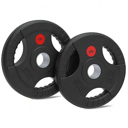 Strongway® Olympic Weight Plates Discs Pair for Barbell Bar - 2 Inch / 50mm Hole - Rubber Coated Cast Iron Weights Tri Grip Range of Weights and Sizes (2.5KG X 4) - Image 2