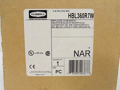 Hubbell HBL360R7W AC Receptacle IEC60309 360R7W IEC 309 Pin & Sleeve
