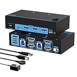 KCEVE デュアルモニター 8K HDMI KVMスイッチ 2入力2出力 USB3.0 KVM切替器、8K60Hz 4K120Hz、ミラー/拡張モード ドライバ不要、1台のPCで2台のモニターと1組のキーボードマウスを共有
