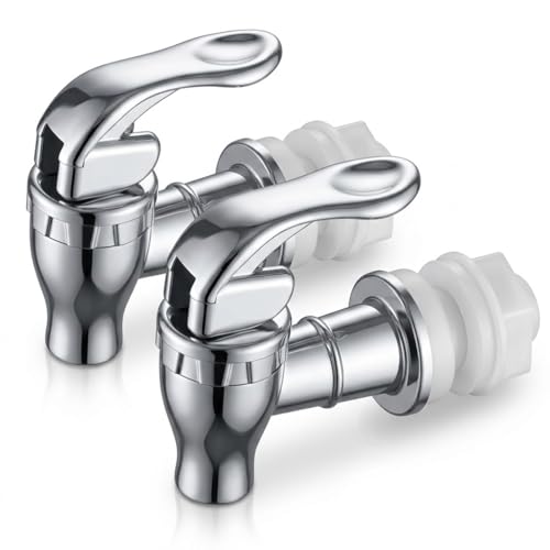 AEKZOX Grifo Dispensador de Bebidas y Agua de Repuesto, 2 Piezas - Apto para Bebidas Frías y Calientes, Café y Zumo, Grifo para Garrafas de Agua, Dosificador Agua 5-8 Litros (Plateado)