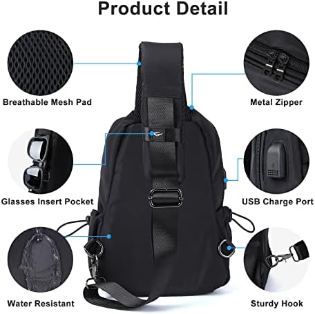 Small Sling Backpack Crossbody Bag for Men Women, Black Shoulder Chest Bags with USB Charger, Waterproof Hiking Daypacks for Travel Cycling 5 Small Sling Backpack Crossbody Bag for Men Women, Black Shoulder Chest Bags with USB Charger, Waterproof Hiking Daypacks for Travel Cycling