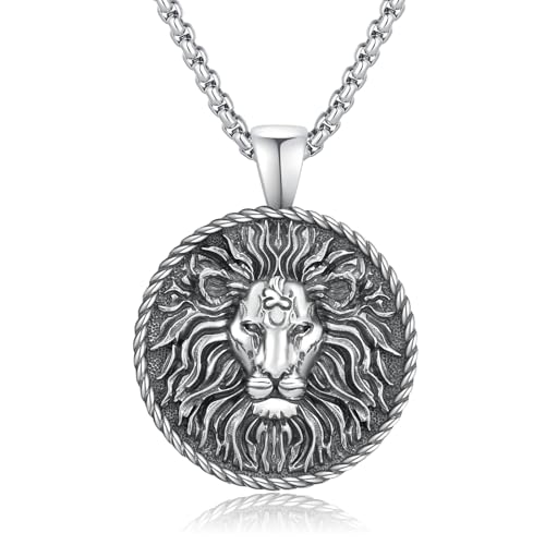 Collier lion gothique en argent massif 925 style roi totem masculin