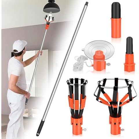 12FT Light Bulb Changer for High Ceilings,Light Bulbs Changer Pole with Broken Bulb Extractor,Suction Cup,18FT+ High Reach Light Bulb Changing for High Ceiling Recessed Lights Bulb Removal Kit Cover