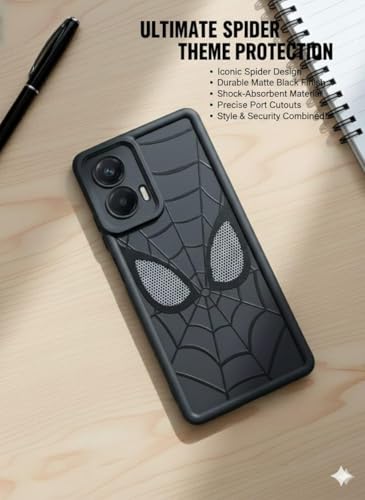 Image of Stylish Spider Back Case Cover Compatible for Motorola Moto G34 / G45 5G | Spidey Face Mask Case | Soft Silicone | Camera & Full Body Protection | Shock Proof | (Black)