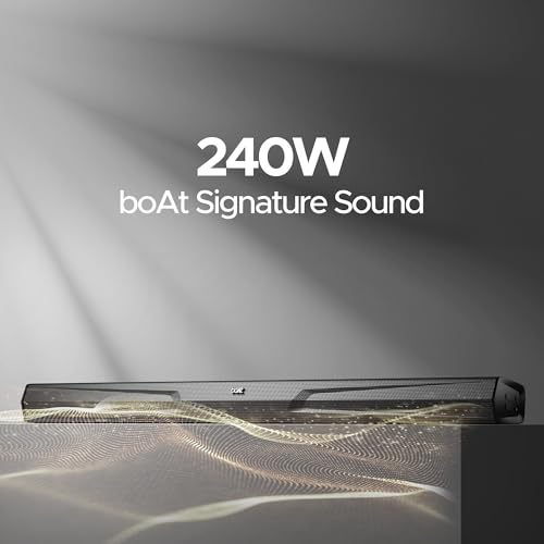 Image of Boat Aavante Bar Quake Pro, 240W Signature Sound, 2.1CH, Wireless Subwoofer, BT v5.3, Multiple Ports, Bass & Treble Controls, Bluetooth Sound bar, Home Theatre Soundbar Speaker (Premium Black)