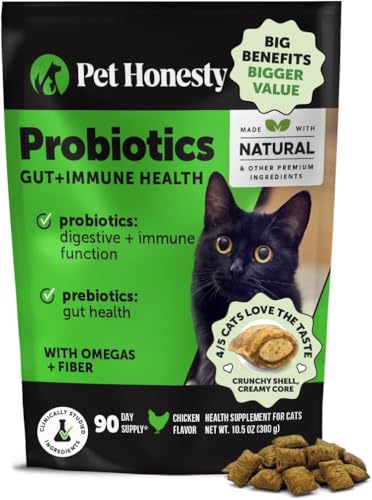 Cat Probiotics Gut + Immune Health Chews – Crunchy & Creamy Cat Treats for Digestive Health, Gut Flora & Constipation Relief – Supports Immunity, Regularity, & Healthy Digestion, 90-Day Supply Chicken