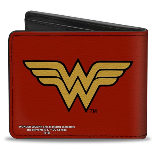 Buckle-Down Men's PU Bifold Wallet-Wonder Woman Logo Red/Black/Gold, Multicolor, 4.0" x 3.5"2