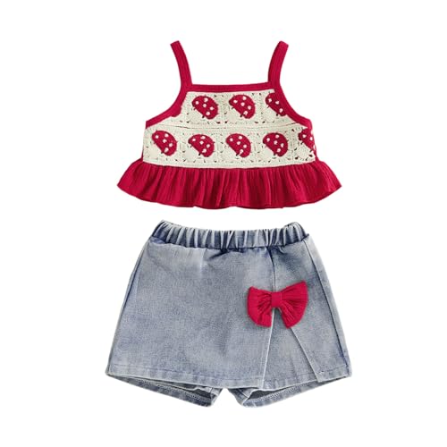 Afunbaby Baby Girl Summer Clothes Solid Heart Ruffle Tank Tops Dress Shorts 2Pcs Princess Fashion Toddler Outfit Sets (Red, 18-24 Months)