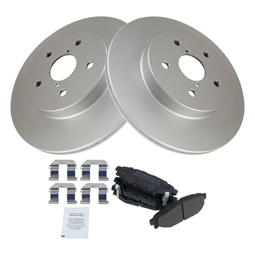 Image of TRQ Rear Brake Pad and Rotor Set Semi Metallic G Coated Rotors Compatible with 2016 Subaru WRX