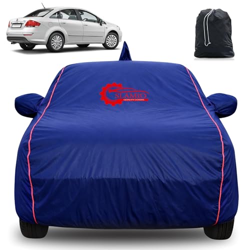 Image of 100% Waterproof Car Cover for Fiat Linea | All-Weather, Dustproof & UV Protection | Heavy-Duty 3-Layer Fabric | Custom Fit with Mirror & Antenna Pocket | Navy Blue