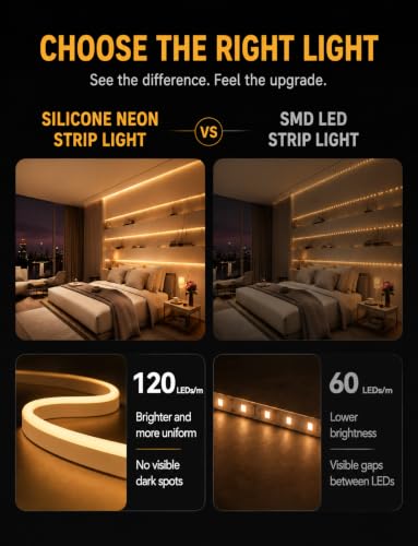 Image of Neon Rope Lights, Dimmable LED Strip Light, Warm White, 16.4ft