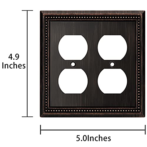Image of Henne Bery Sunken Pearls Decorative Wall Plate Switch Plate Outlet Cover (Double Duplex, Aged Bronze)