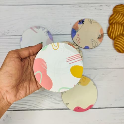Image of Zesta Coasters for Cups Set of 6 / Wooden Coasters for Bar Accessories for Home /Tea Coaster Set of 6 / Waterproof Dining Table Decor Glass Cover