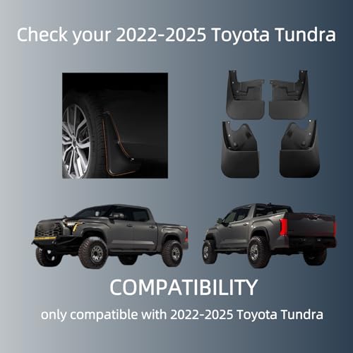 Image of No Drill Mud Flaps Splash Guards Compatible with 2022-2026 Toyota Tundra,OEM Style Textured Black Custom Fit All Weather Exterior Accessories(4PCS)