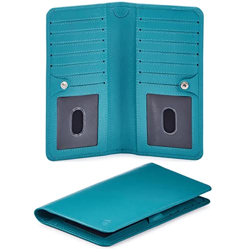 Wallet for Men Women Real Leather Long Bifold RFID Blocking Slim Stylish Credit Card Case Pen Holder with 2 ID Windows in Gift Box (Nappa, Mint)