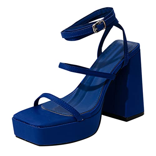 Zapatos de natación con tiras al tobillo, sandalias de tacón alto, sandalias con hebilla para mujer, talla 9 de ancho, Blue, 37.5 EU
