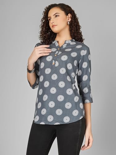 Image of Women's Cotton Printed Kurta Top | 3 /4 Sleeve Straight Kurti Casual Outings
