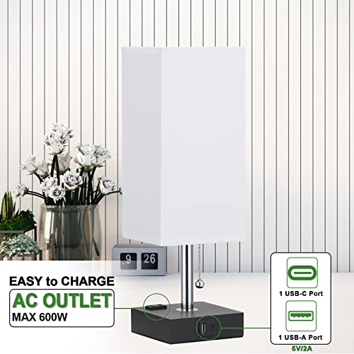 Aooshine Bedside Lamp With Usb Port And Outlet - Table Lamp With Usb C + A Charging Port & Ac Outlet For Bedroom, Small Nightstand Light For Dresser, Desk Lamp With Type C (White) #TOP5