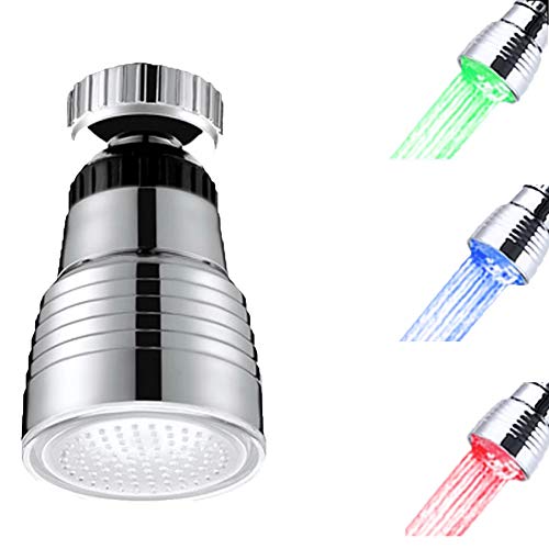 Image of inchSNOMYRS 3-Color Temperature Sensitive Gradient LED Faucet Light Circular 360 Degree Rotatable Color Changing Faucet Tap Sink Faucet for Kitchen and Bathroom (3 Color-1PC-360- Circular) inch