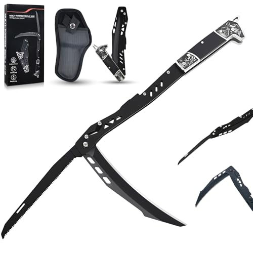 Mieekor 2 in 1 Falce Pieghevole con Seghe da Potatura,Maniglia in Legno e Lame Affilate,Giardinaggio Multiuso,Ideel per Giardino, Campeggio, Tree Trimming e Altro,Escursionismo di Emergenza