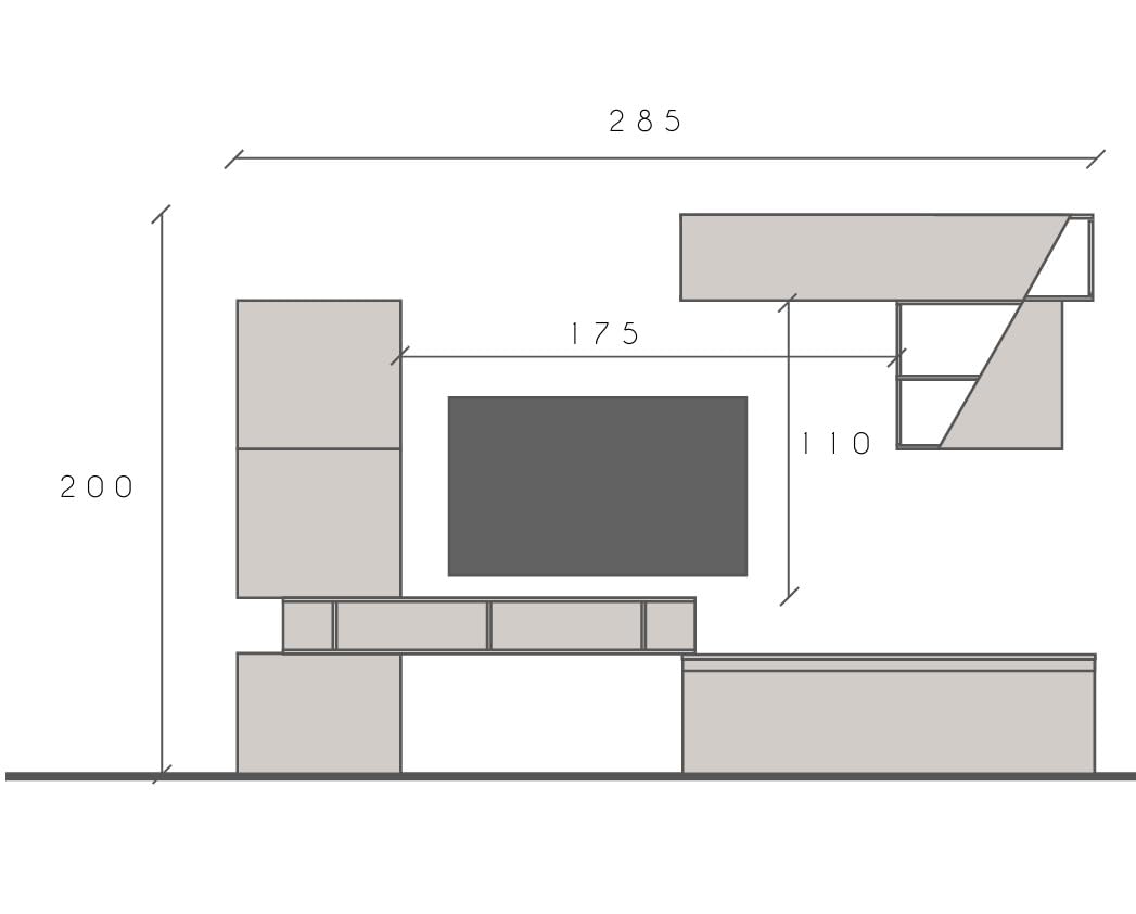 Parete Attrezzata Soggiorno Design Moderno 285x200 cm Composto da 3 Pensili a Cubo 1 Pensile Orizzontale Mobile Porta TV Bronzo e Beige PAL75
