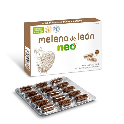 Mico NEO | Melena de leão | Melhora o bem-estar digestivo| Cogumelos de agricultura ecológica | adequado para vegetarianos, sem glúten ou derivados lácteos | microgrânulos NEO, 60 cápsulas