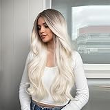 TOZIKA Long Platinum Blonde Wigs for Women White Wig 26inch Wavy Curly Middle Part Lace Wig Upgraded Protein Fiber Hair Replacement Wig Cosplay Costume Halloween