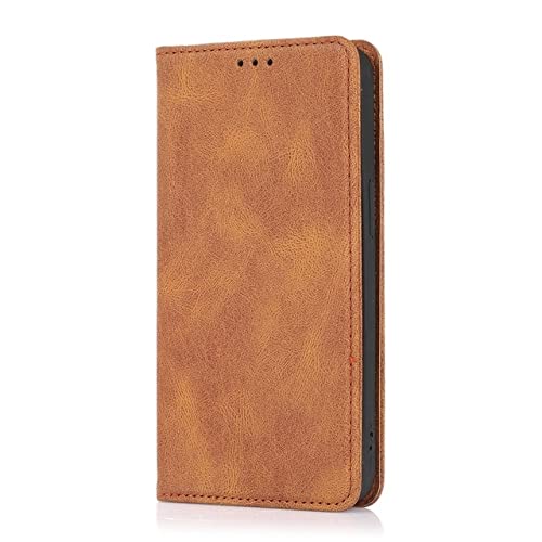 Étui portefeuille pour iPhone 14 Pro anti rayure en cuir PU marron pour ranger vos cartes