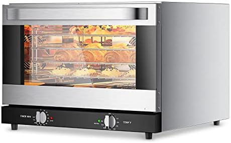 TELAM 21L Countertop Convection Oven -21L/23Q, Commercial Toaster with Inner ring heating, 3-Tier, 1400W -1600W Efficiency Heat, Stainless Steel, Silver