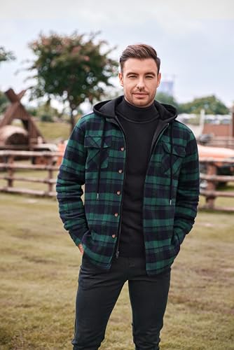 COOFANDY Men's Flannel Shirt Jacket Warm Quilted Lined Hooded Long Sleeve Plaid Shirt Jackets3