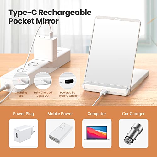 Gospire Standing Led Travel Makeup Mirror With Lights And Magnification 1X/3X, Rechargeable Compact Mirror With Adjustable Brightness, Foldable Small Vanity Mirror Handheld For Purses – White #TOP2