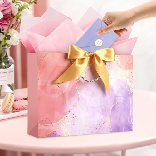 Image of JMANNI Gift Bags, Mothers Day Gift Bags with Ribbon, Portable Paper Gift Bag, Marble Pattern, for Any Occasion, Including Valentines Day Baby Shower Birthday Party Wedding Mothers Day(LP11-DLS07-L